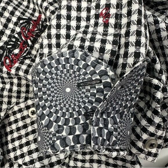 ROBERT GRAHAM Men’s Black and White Plaid Flip Cuff Button Down Sz S Classic Fit - Picture 6 of 8